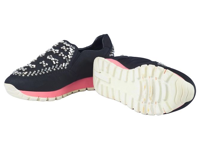 Sneakers Slip-on in Tela Nera Decorati con Cristalli Prada Nero - vista 7