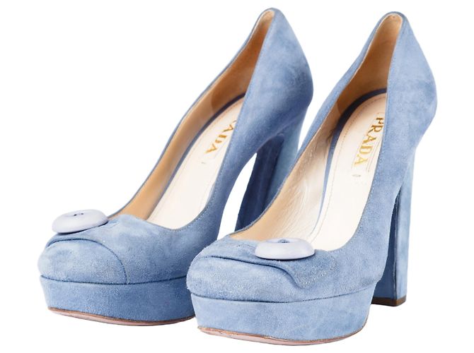 Décolleté in Suede Blu Chiaro Prada Marrone chiaro - vue 2