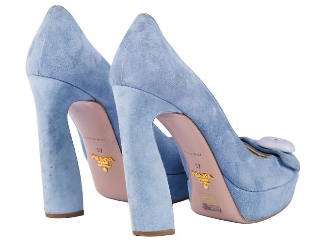 Décolleté in Suede Blu Chiaro Prada Marrone chiaro - vue 3