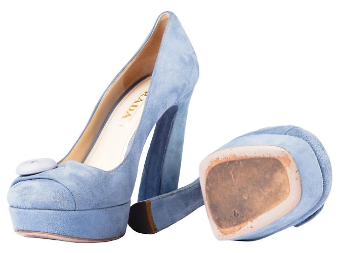 Décolleté in Suede Blu Chiaro Prada Marrone chiaro - vue 7