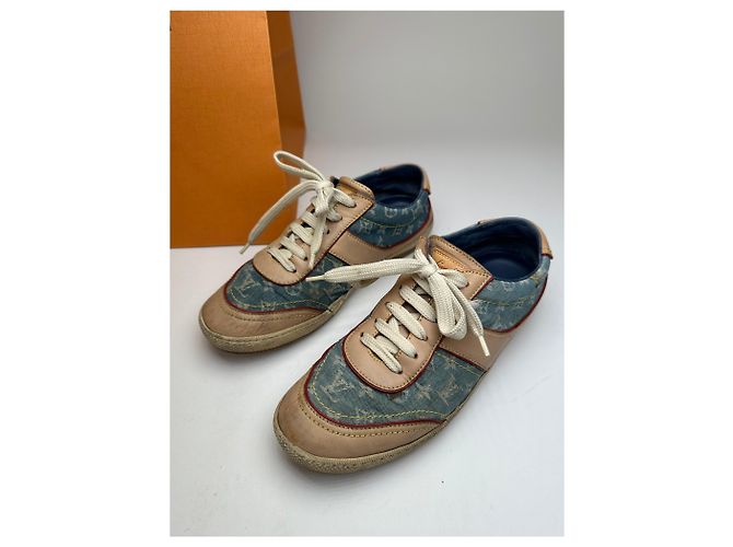 Sneaker in denim e pelle monogramma Louis Vuitton vintage blu EU36 - vista 10