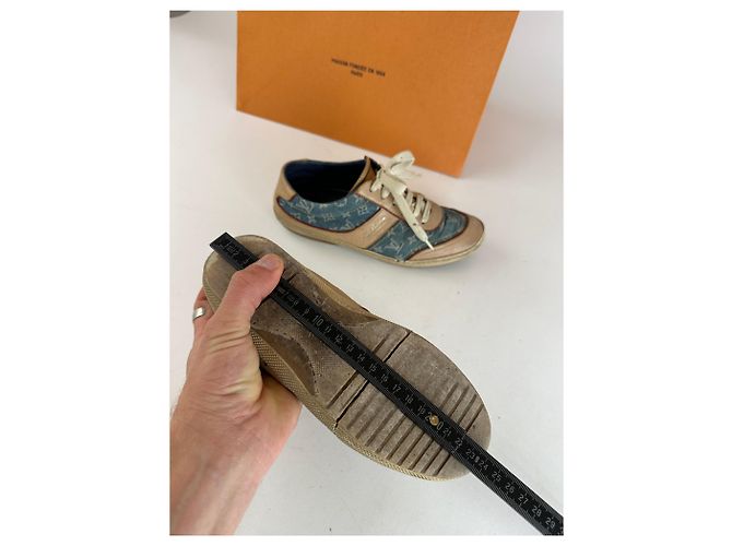Sneaker in denim e pelle monogramma Louis Vuitton vintage blu EU36 - vista 11