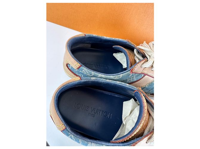Sneaker in denim e pelle monogramma Louis Vuitton vintage blu EU36 - vista 12