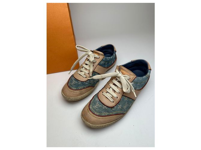 Sneaker in denim e pelle monogramma Louis Vuitton vintage blu EU36 - vista 2