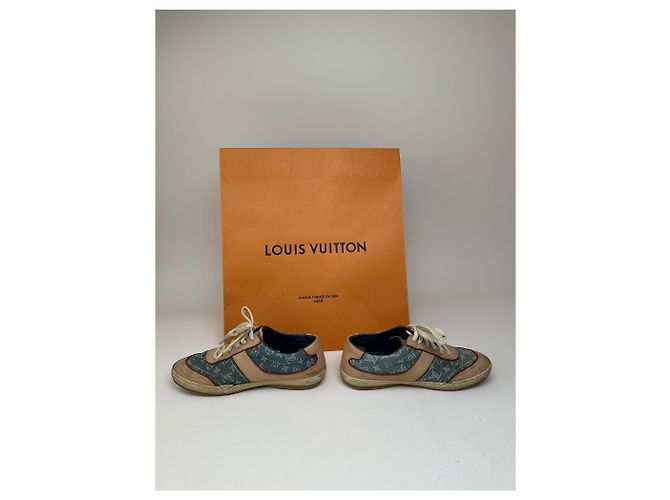 Sneaker in denim e pelle monogramma Louis Vuitton vintage blu EU36 - vista 3