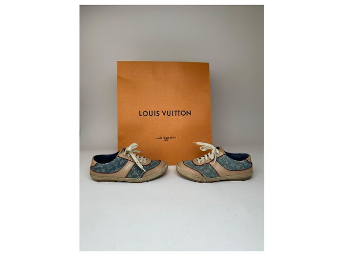 Sneaker in denim e pelle monogramma Louis Vuitton vintage blu EU36 - vista 4