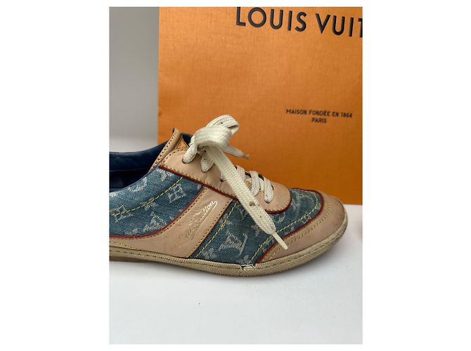 Sneaker in denim e pelle monogramma Louis Vuitton vintage blu EU36 - vista 5