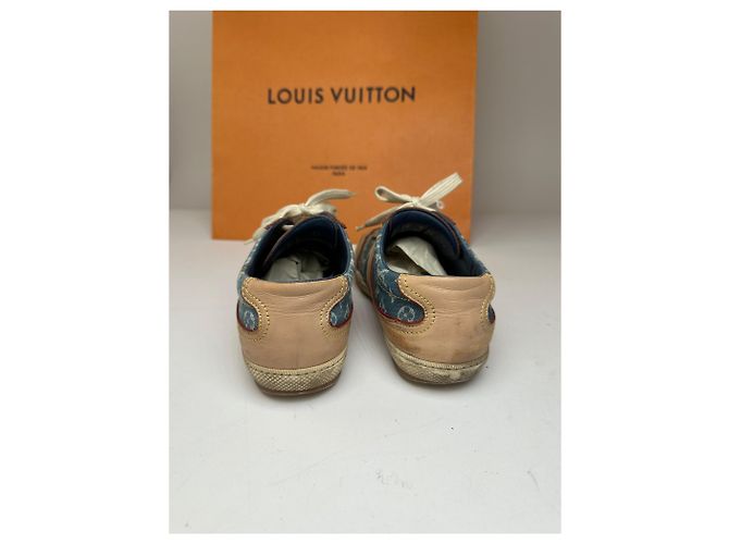 Sneaker in denim e pelle monogramma Louis Vuitton vintage blu EU36 - vista 6