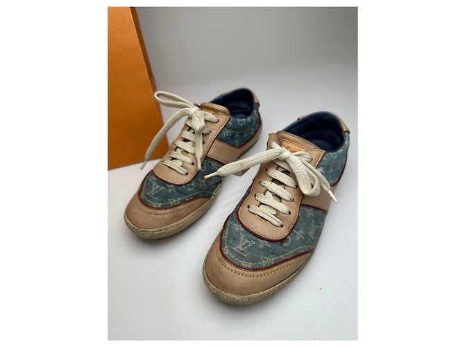Sneaker in denim e pelle monogramma Louis Vuitton vintage blu EU36 - vista 7
