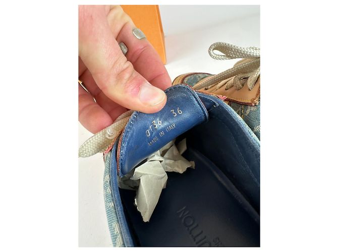 Sneaker in denim e pelle monogramma Louis Vuitton vintage blu EU36 - vista 9