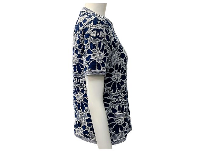 Chanel Navy Blau / Weiß Floral Strickoberteil - Ansicht 2