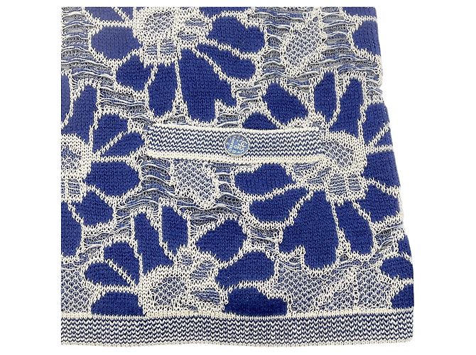 Chanel Navy Blau / Weiß Floral Strickoberteil - Ansicht 4
