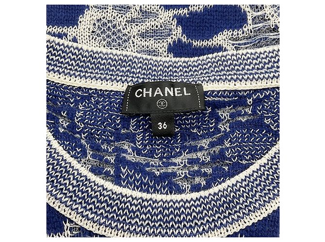 Chanel Navy Blau / Weiß Floral Strickoberteil - Ansicht 5