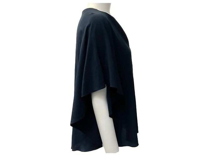Hermès Hermes Navy Blue Silk Flutter Sleeve Drape Top - view 2