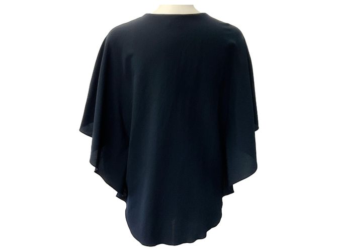 Hermès Hermes Navy Blue Silk Flutter Sleeve Drape Top - view 3