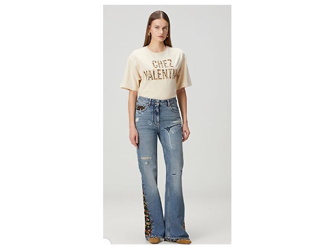 Jeans de algodón azul para mujer Valentino con bordado floral Multicolor - vista 10