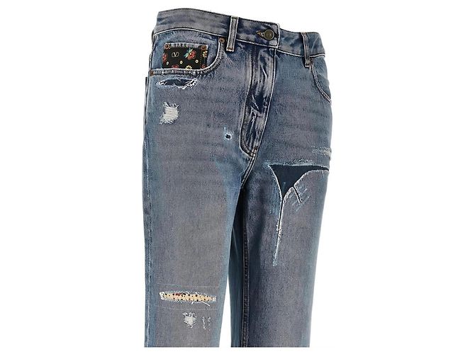 Jeans de algodón azul para mujer Valentino con bordado floral Multicolor - vista 6