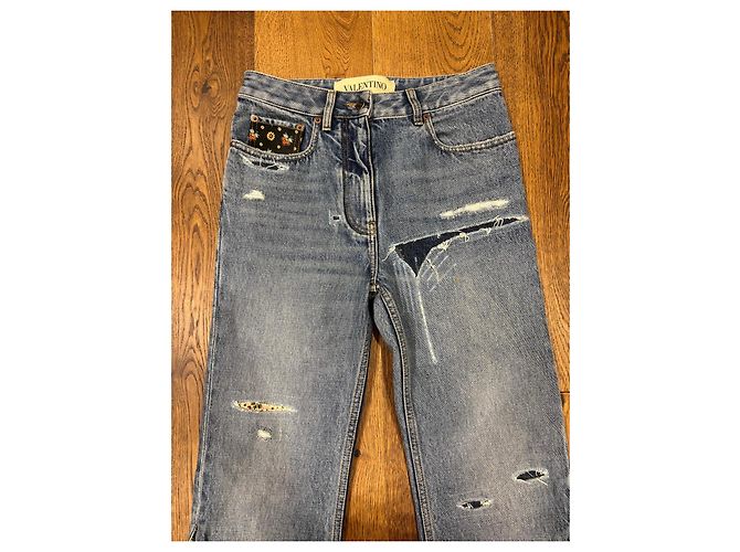 Jeans de algodón azul para mujer Valentino con bordado floral Multicolor - vista 7