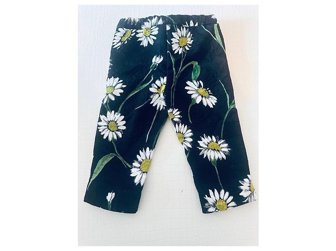 Dolce & Gabbana Kinderhose mit Blumen Schwarz Weiß Grün Gelb - Ansicht 2