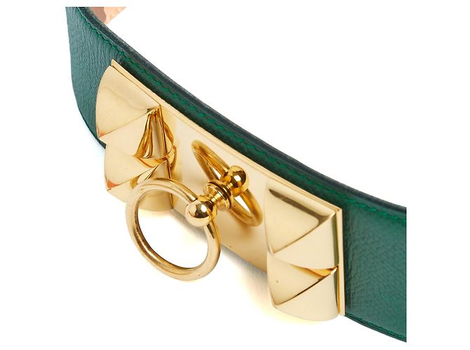 Hermès 1990 T70 Grüner Leder Collier de Chien 50 Gürtel 28in Hermes Box Golden - Ansicht 2