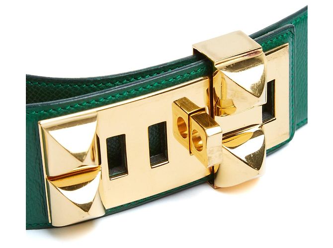 Hermès 1990 T70 Grüner Leder Collier de Chien 50 Gürtel 28in Hermes Box Golden - Ansicht 3