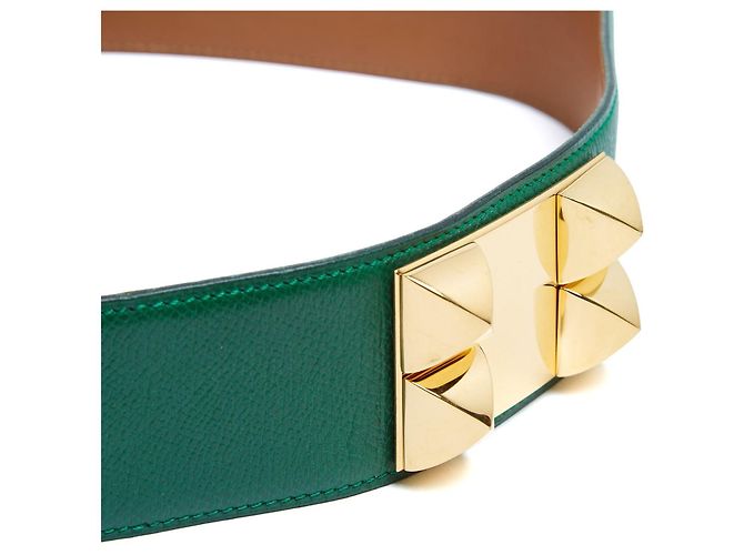 Hermès 1990 T70 Grüner Leder Collier de Chien 50 Gürtel 28in Hermes Box Golden - Ansicht 4