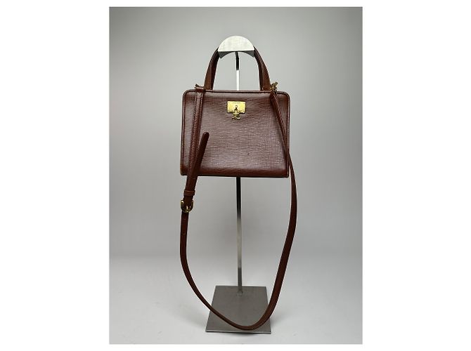 Vintage Courreges 2-Wege-Ledertasche braun - Ansicht 12