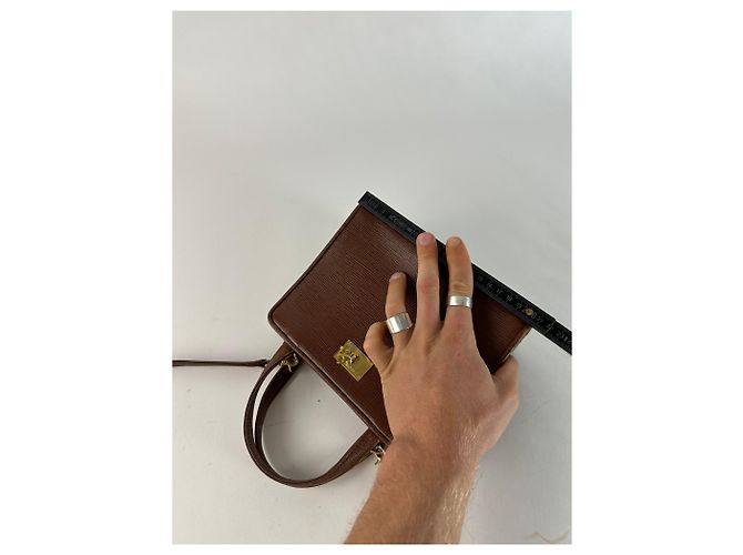Vintage Courreges 2-Wege-Ledertasche braun - Ansicht 9
