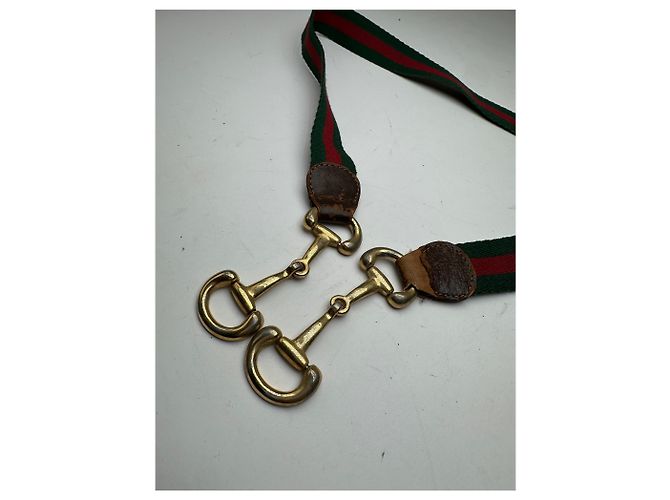 Cinturón de lona Gucci vintage con hebilla de caballo en verde y rojo - vista 2