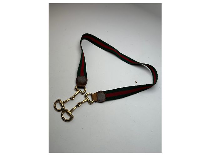 Cinturón de lona Gucci vintage con hebilla de caballo en verde y rojo - vista 3