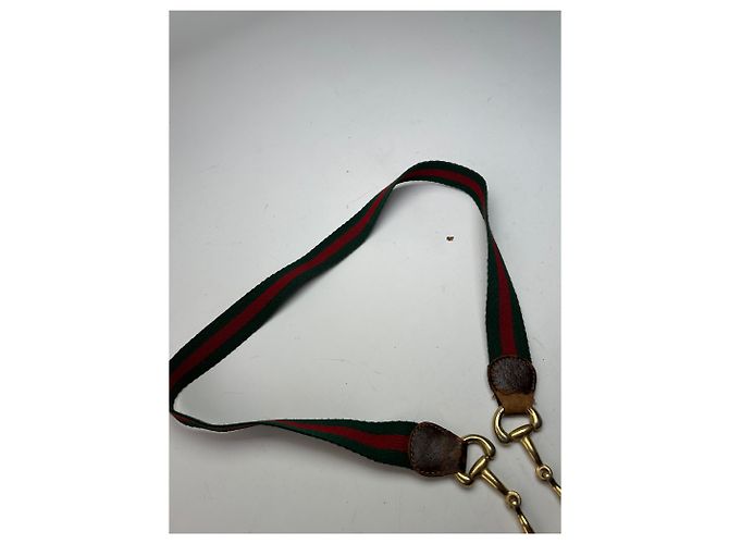 Cinturón de lona Gucci vintage con hebilla de caballo en verde y rojo - vista 4
