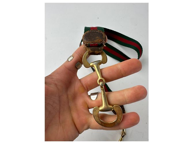 Cinturón de lona Gucci vintage con hebilla de caballo en verde y rojo - vista 5