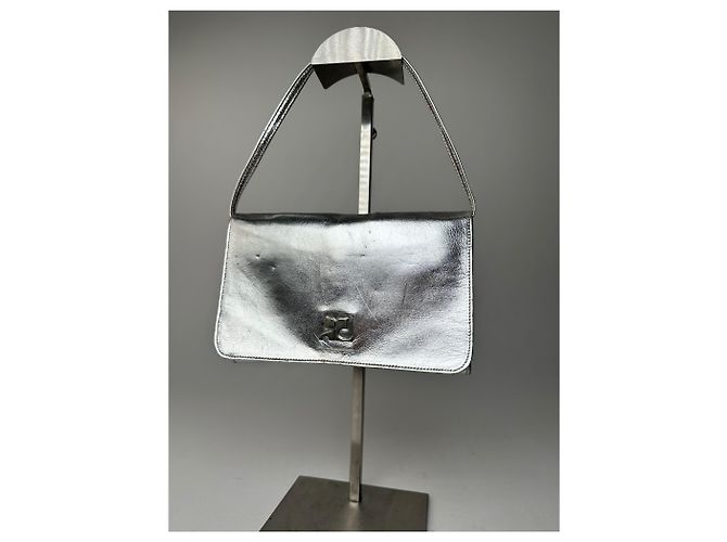 Vintage Courreges Leder Baguette Tasche Silber - Ansicht 14