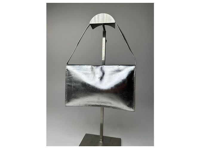 Vintage Courreges Leder Baguette Tasche Silber - Ansicht 2
