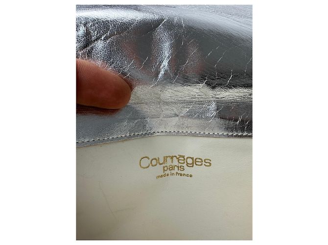 Vintage Courreges Leder Baguette Tasche Silber - Ansicht 4