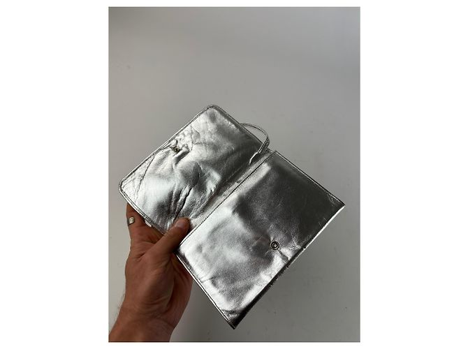 Vintage Courreges Leder Baguette Tasche Silber - Ansicht 5