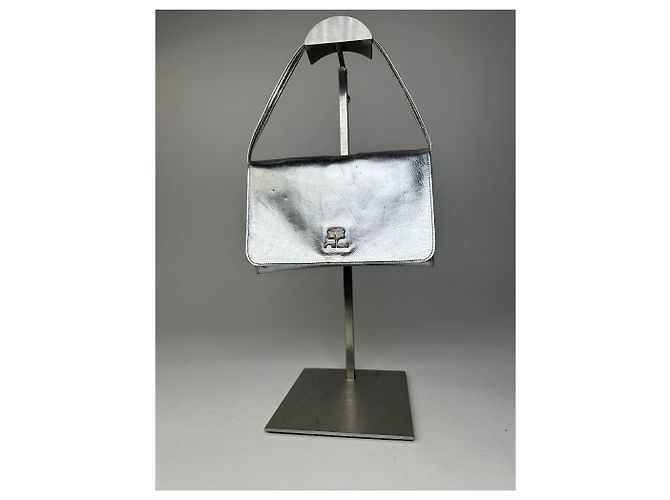 Vintage Courreges Leder Baguette Tasche Silber - Ansicht 6
