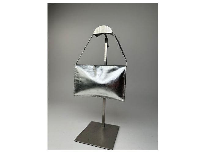 Vintage Courreges Leder Baguette Tasche Silber - Ansicht 8