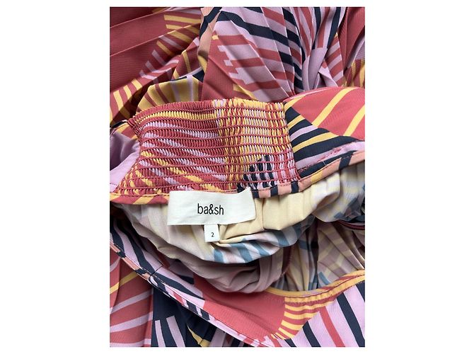 Ba&Sh Saia longa plissada estampada Marrom Preto Rosa Amarelo - vista 2