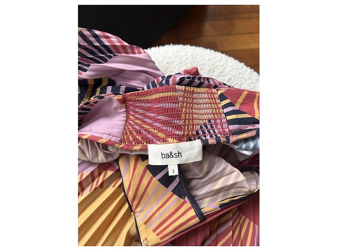 Ba&Sh Saia longa plissada estampada Marrom Preto Rosa Amarelo - vista 4
