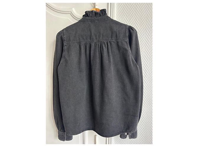 Camicia in denim nera Ba&Sh con colletto a volant Nero - vista 2