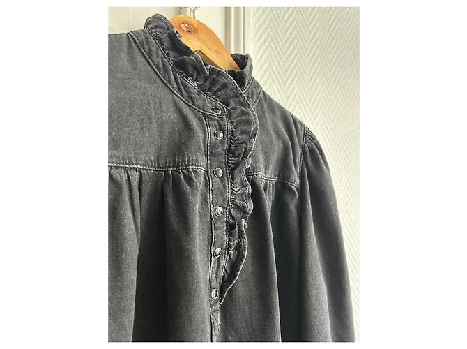 Camicia in denim nera Ba&Sh con colletto a volant Nero - vista 4
