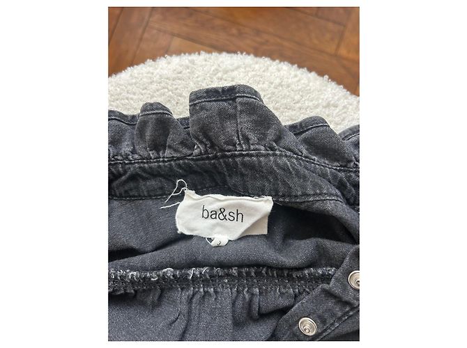 Camicia in denim nera Ba&Sh con colletto a volant Nero - vista 5