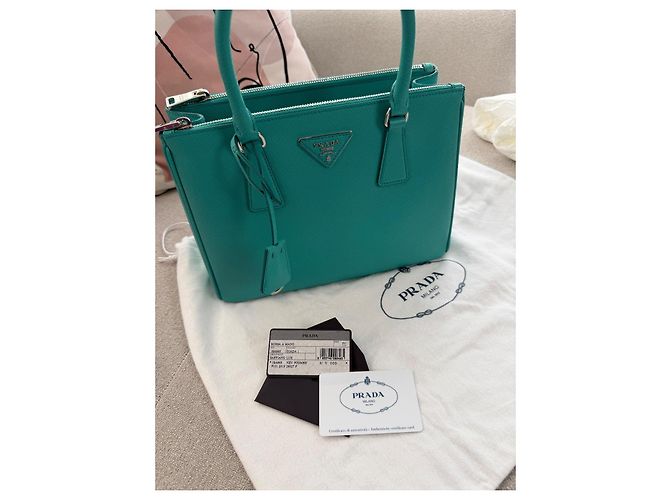Tote Borsa Prada Galleria in pelle color turchese - vista 3