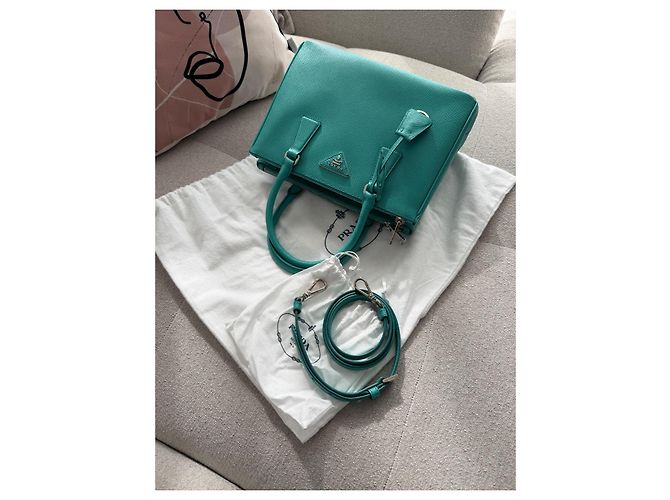 Tote Borsa Prada Galleria in pelle color turchese - vista 4