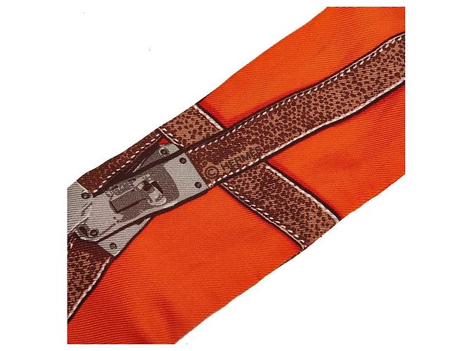 Bufanda de seda TRES KELLY de Hermès Castaño Naranja - vista 3