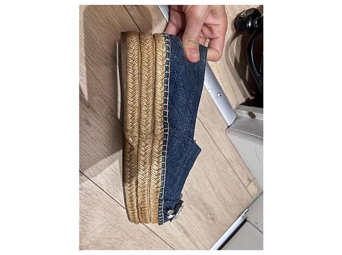 Espadrillas Miu Miu in denim decorate con cristalli Blu - vista 10
