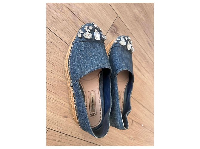 Espadrillas Miu Miu in denim decorate con cristalli Blu - vista 2