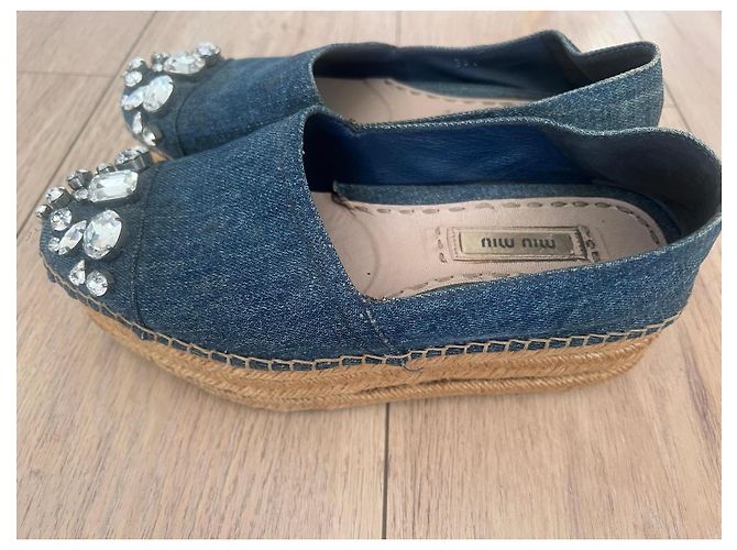 Espadrillas Miu Miu in denim decorate con cristalli Blu - vista 3