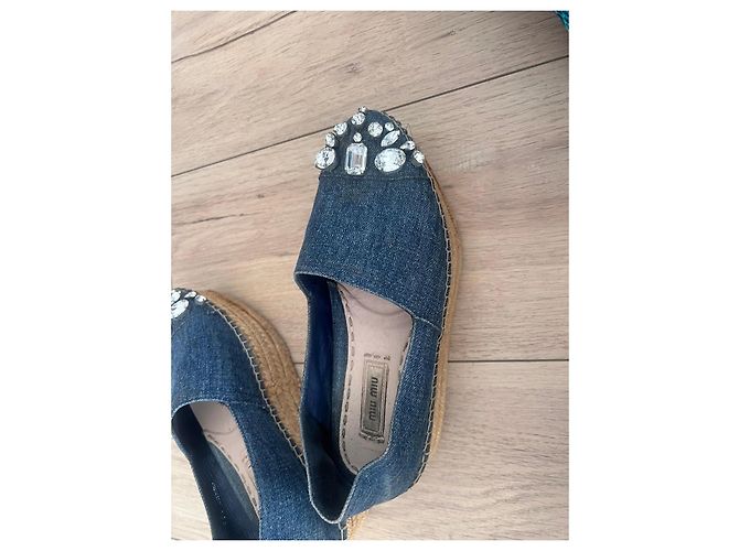 Espadrillas Miu Miu in denim decorate con cristalli Blu - vista 4